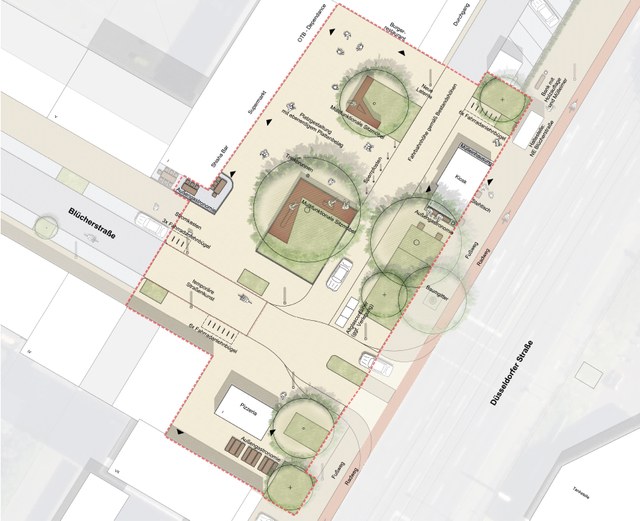 Gestaltungskonzept für den Platz an der Düsseldorfer Straße Planzeichnung des Platzes.