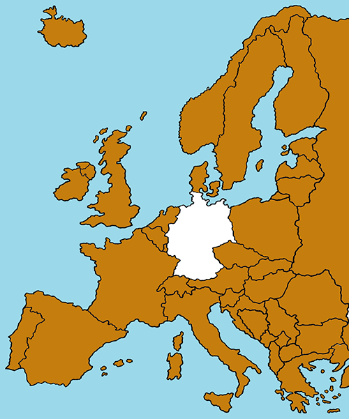 ls_ausland.png Das Bild 'Ausland' zeigt eine Karte von Europa: Deutschland ist weiß, das Ausland ist farbig gestaltet.